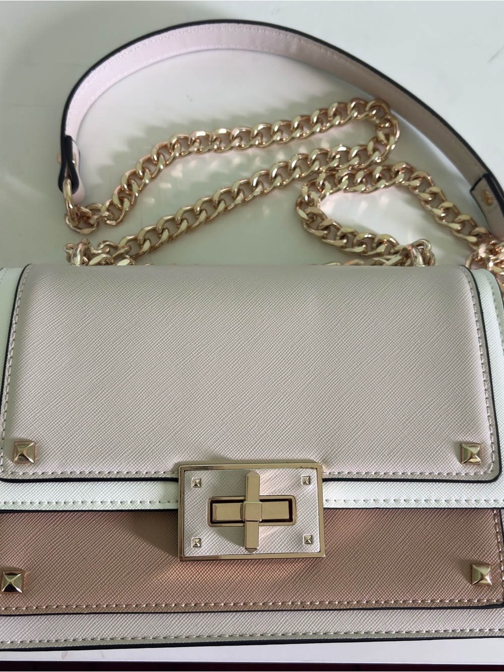 Aldo Two-Tone Mini Chain Shoulder Bag in Cream and Blush